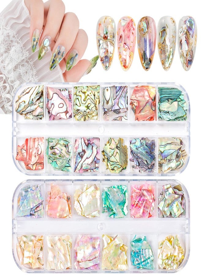 Wsimily 24 Grids Seashell Nail Art Nail Flakes, Wsimily Irregular Abalone Seashell Slices for Nails Colorful Abalone Flakes Manicure Mermaid Slices UV Gel Flake Nail Decorations for Nail Art - Image 1